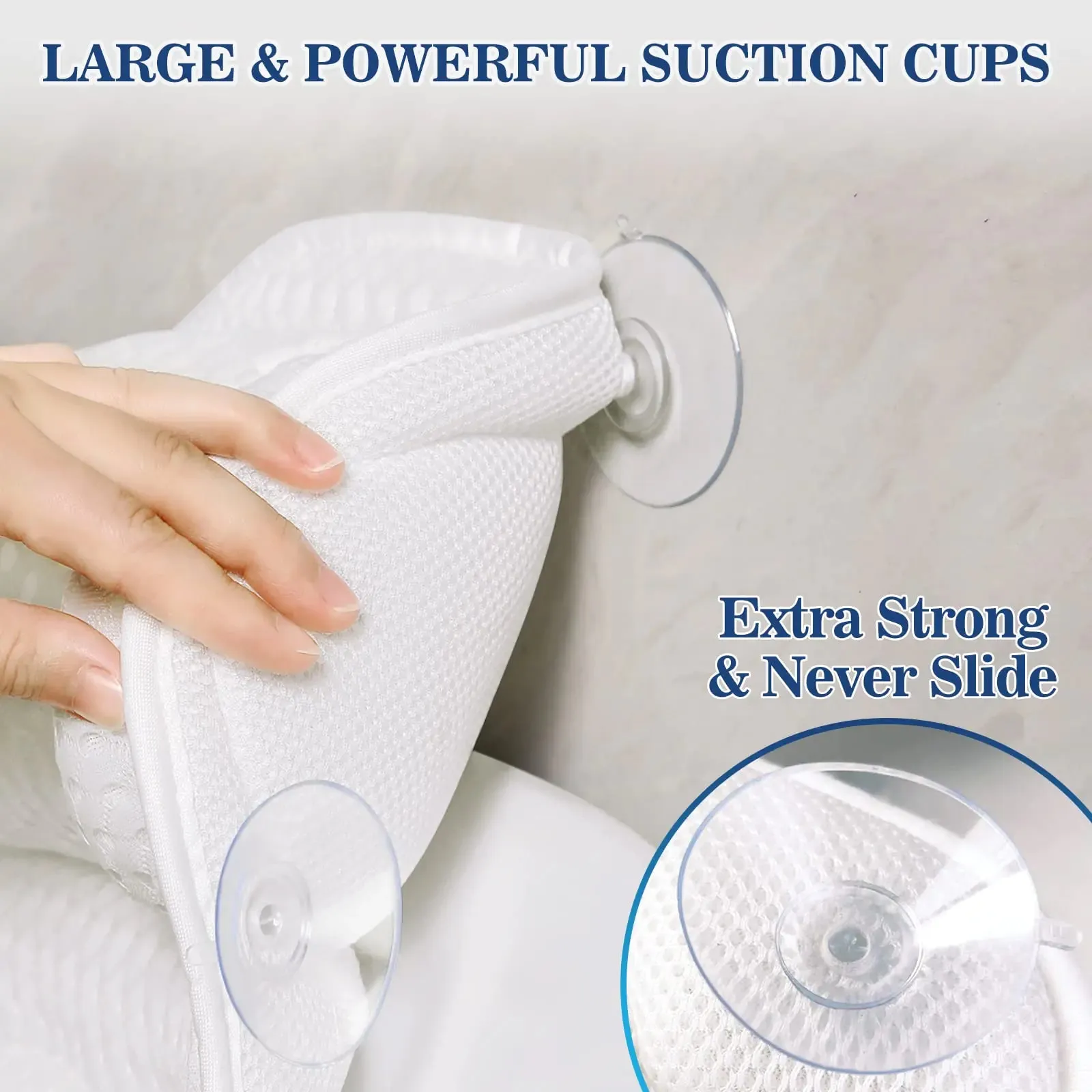 Bath Tub Pillow Headrest with Soft Mesh Fabric, Non-Slip Suction Cups