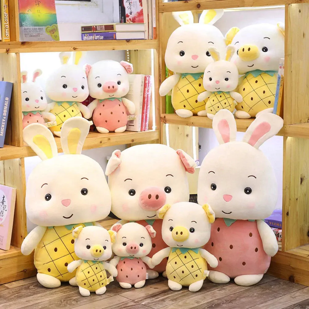 Fruity White Kawaii Bunny Piggy Stuffed Animals Plushies