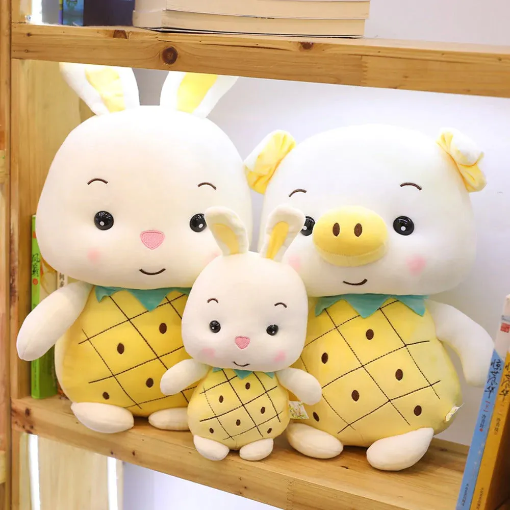 Fruity White Kawaii Bunny Piggy Stuffed Animals Plushies