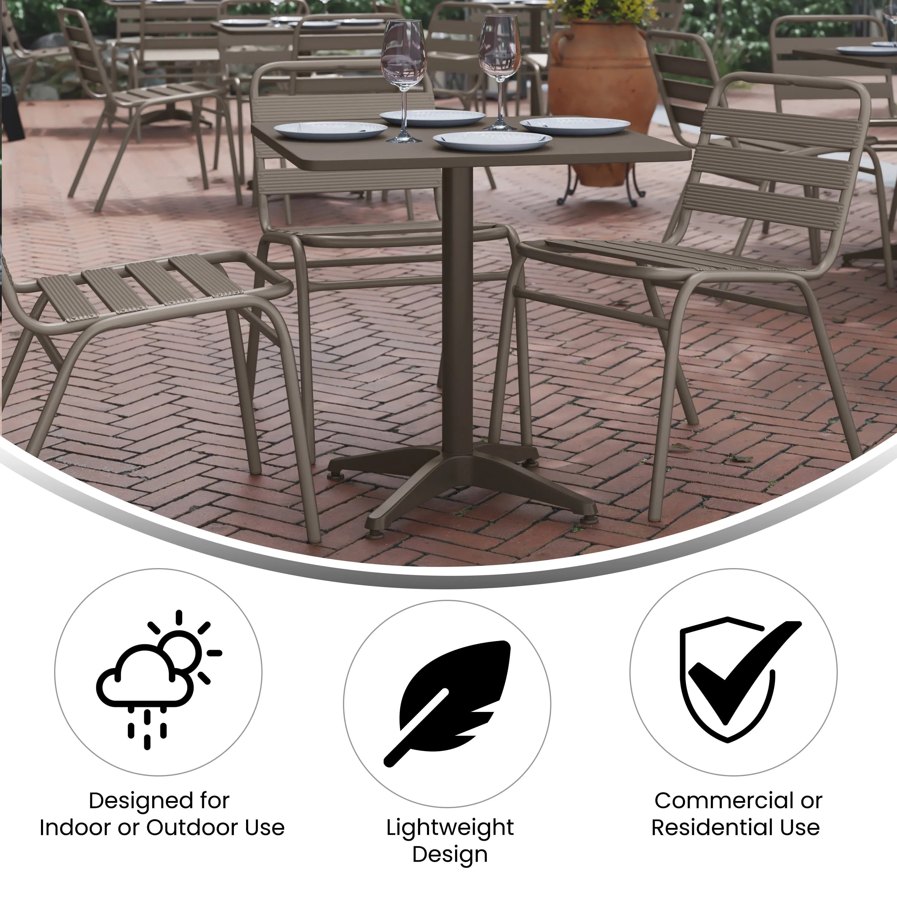 Mellie 27.5'' Square Aluminum Indoor-Outdoor Table with Base