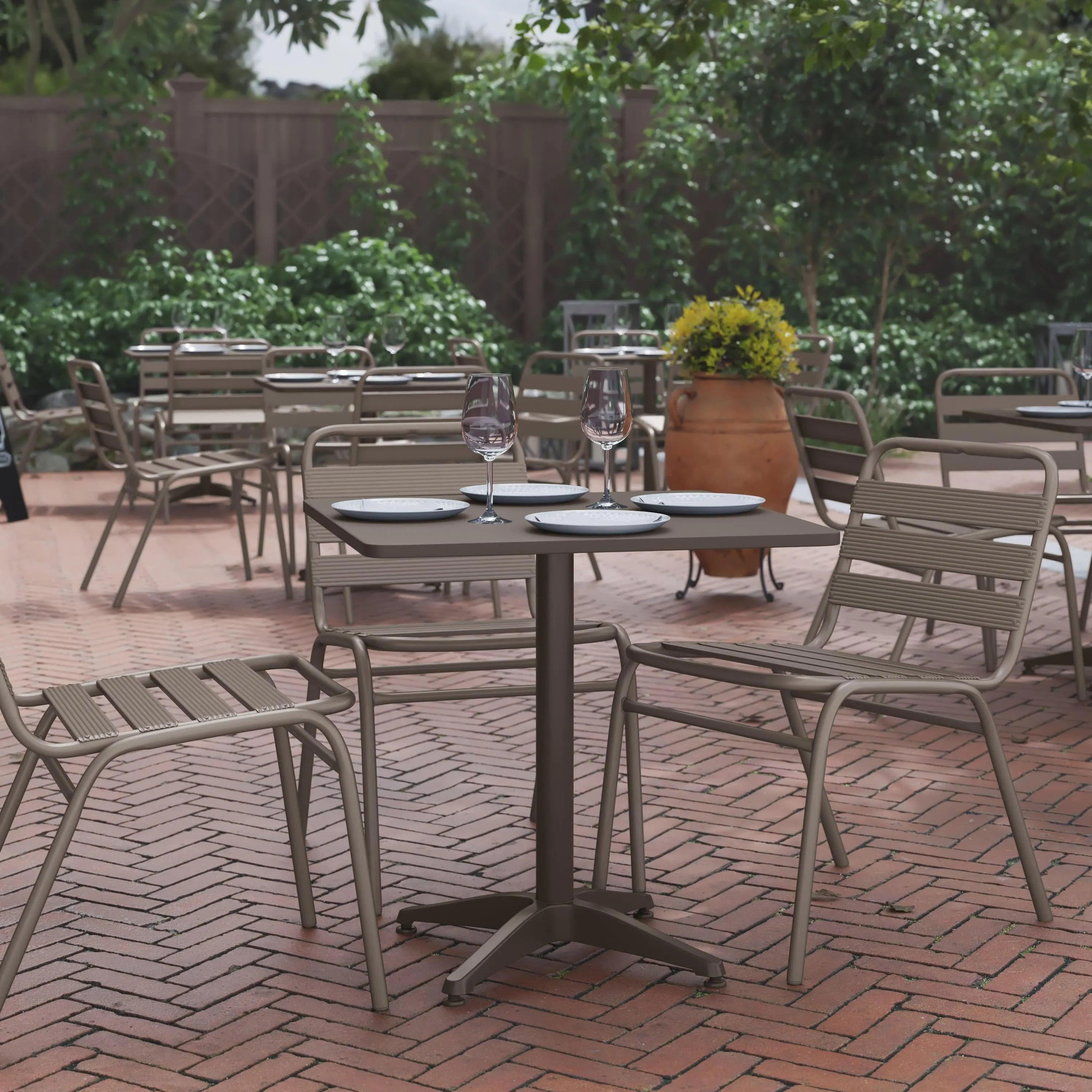 Mellie 27.5'' Square Aluminum Indoor-Outdoor Table with Base
