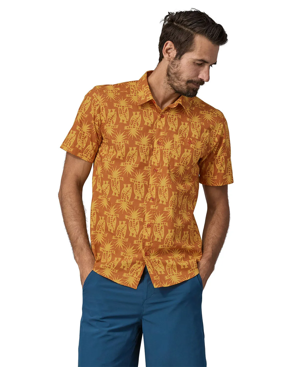 Patagonia Men's Go To Shirt - Cliffs & Waves / Conifer Green