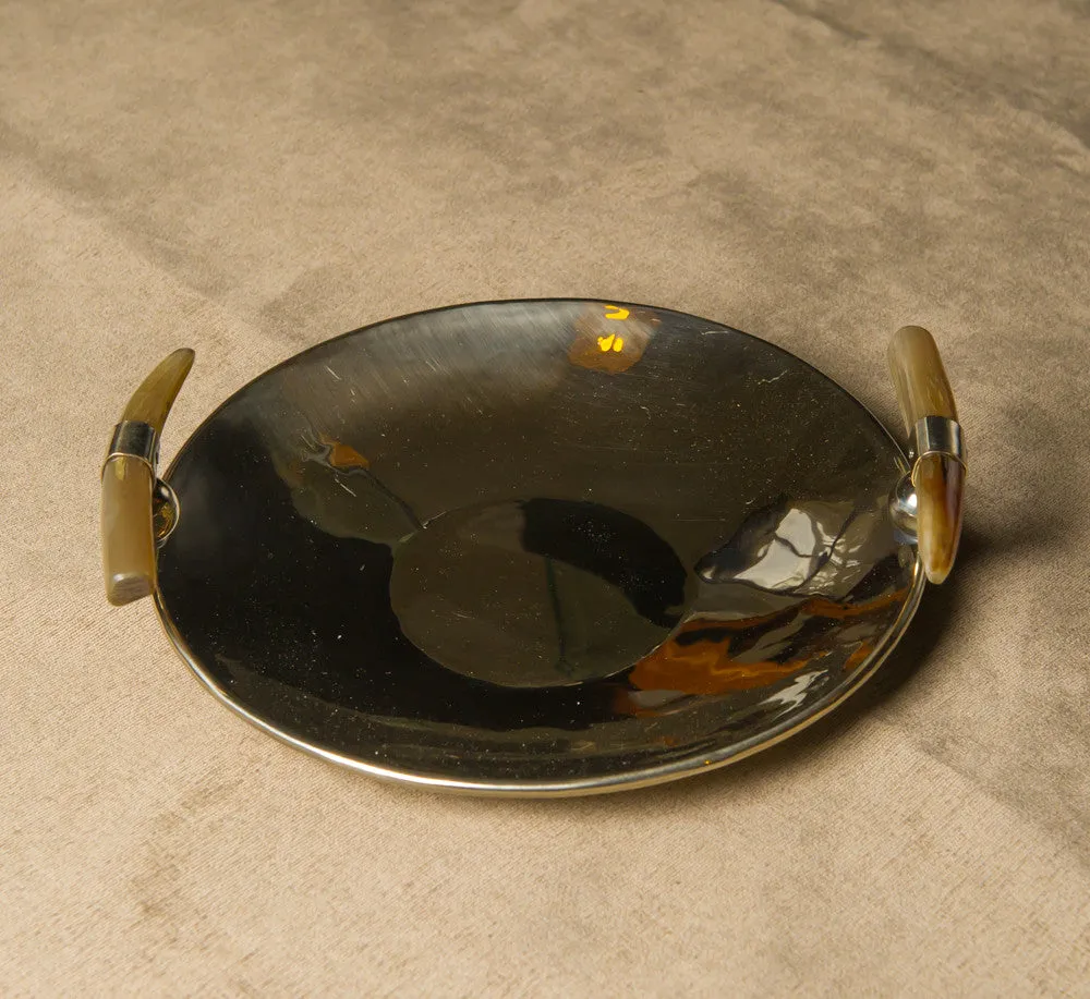 Silver Round Tray with Horn Handles