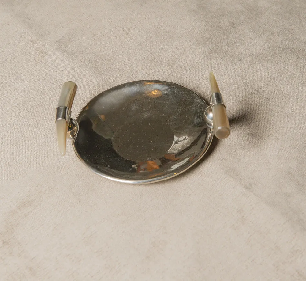 Silver Round Tray with Horn Handles