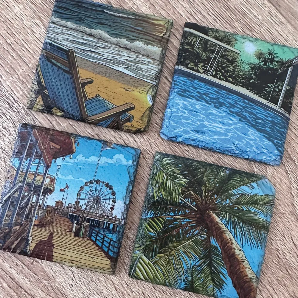 Summer Slate Coasters - Relaxing Beach