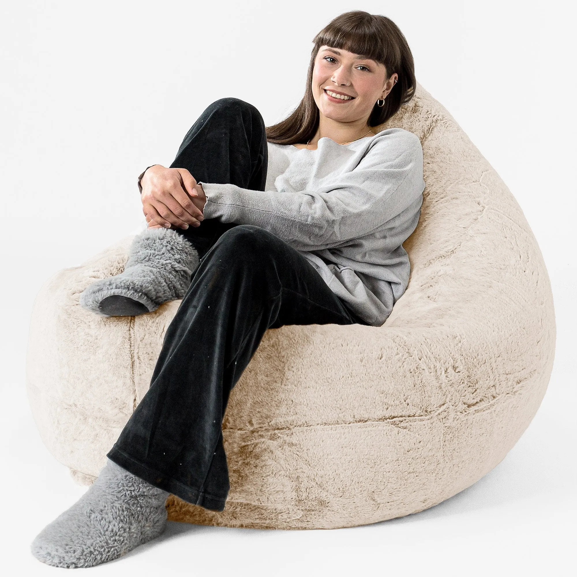 XL Pillow Beanbag - Fluffy Faux Fur Rabbit White